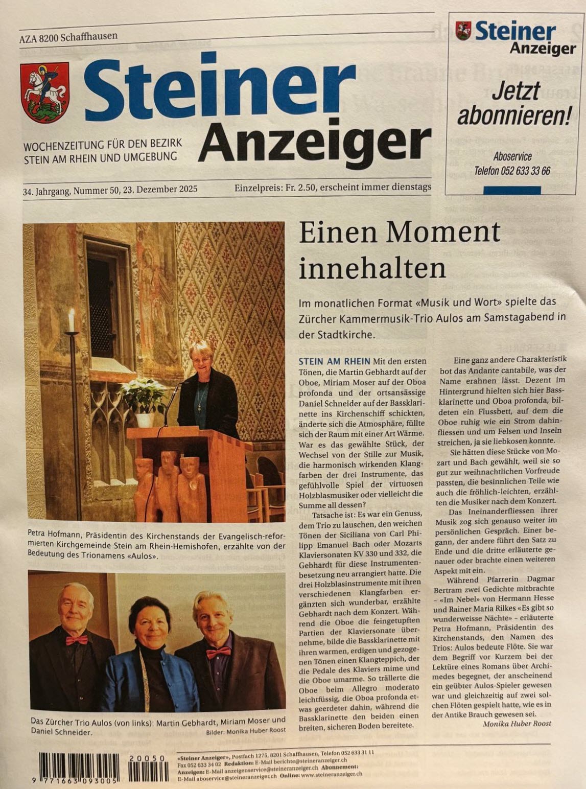 Aulos Kritik im Steiner Anzeiger